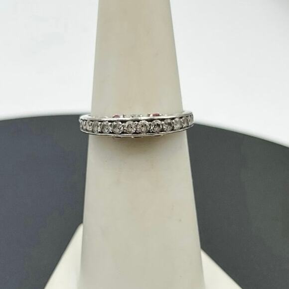 M M Signed Sterling Silver 925 Multicolor CZ Half Eternity Band Ring Sz 6.25 - Picture 2 of 15